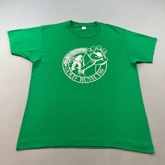 Vintage 1989 Gold Rush Miner Forty Niners T-Shirt Adult Medium Green Made in USA - Picture 2 of 8